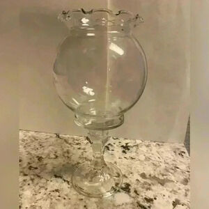 Glass candy dish/candle holder/potpourri or many other uses. 3.75 in dia x 9.25t